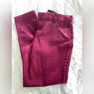 Liz Claiborne Sara Slim Leg Pants Berry Red Size 14 Mid-Rise